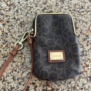 Calvin Klein Dark Brown and Gold Wristlet phone case